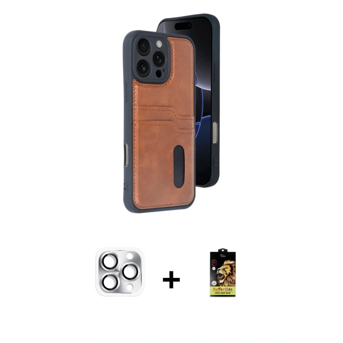 MARSİLYAN™- iPhone 16 Pro Max Kılıf Yörünge Işık Serisi - Siyah Buffer Cam Ekran Koruyucu + Gümüş Pers Alüminyum Kamera Lens