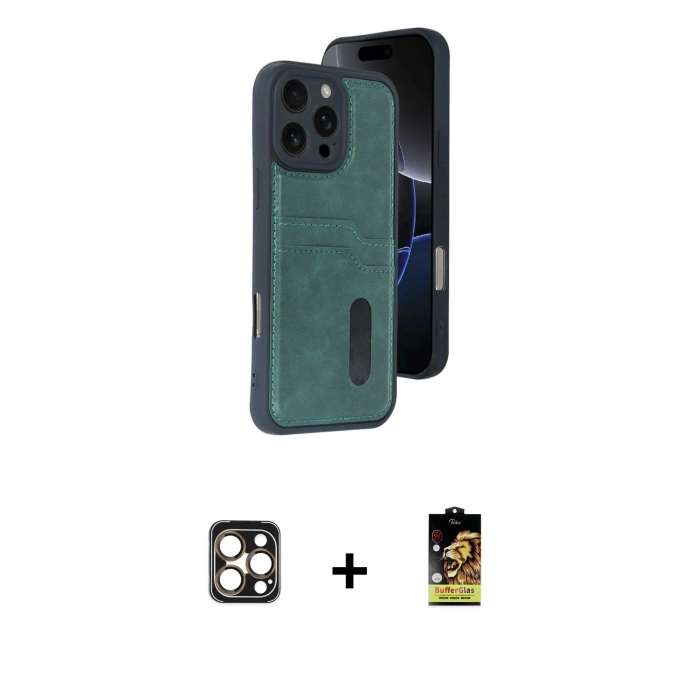 MARSİLYAN™- iPhone 16 Pro Max Kılıf Yörünge Işık Serisi - Siyah Buffer Cam Ekran Koruyucu + PVD Metal Kamera Lens - GD