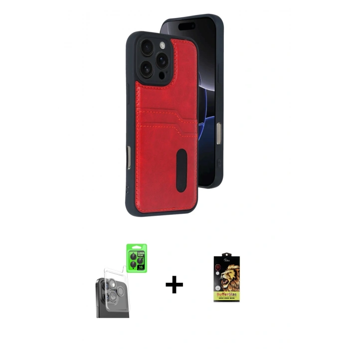 MARSİLYAN™- iPhone 16 Pro Max Kılıf Yörünge Işık Serisi - Siyah Buffer Cam Ekran Koruyucu + Raze Metal Kamera Lens - SH