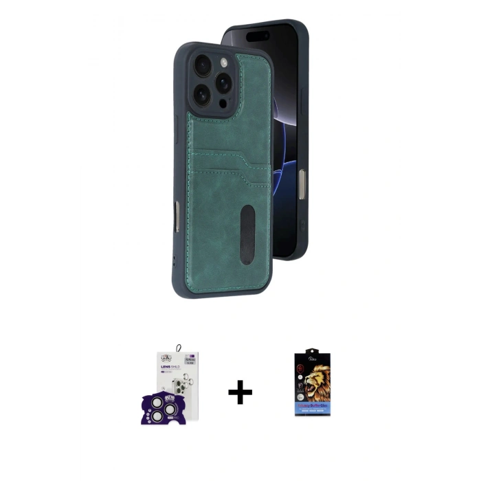 MARSİLYAN™- iPhone 16 Pro Max Kılıf Yörünge Işık Serisi - Siyah Buffer Hayalet Cam Ekran Koruyucu + Bilvis Titan Kamera Lens - TMGI