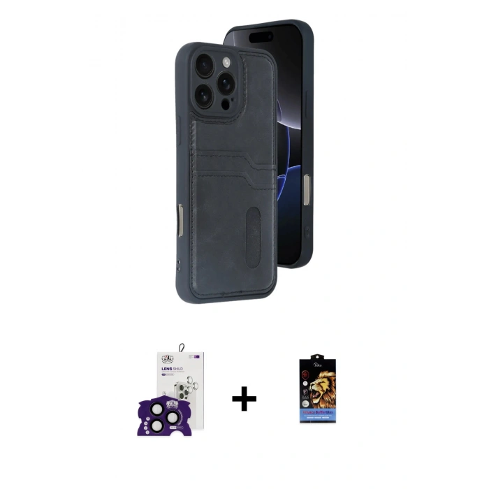 MARSİLYAN™- iPhone 16 Pro Max Kılıf Yörünge Işık Serisi - Siyah Buffer Hayalet Cam Ekran Koruyucu + Bilvis Titan Kamera Lens - SH