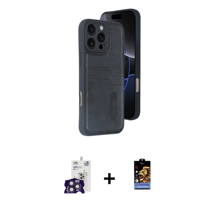 MARSİLYAN™- iPhone 16 Pro Max Kılıf Yörünge Işık Serisi - Siyah Buffer Hayalet Cam Ekran Koruyucu + Bilvis Titan Kamera Lens - TMGI