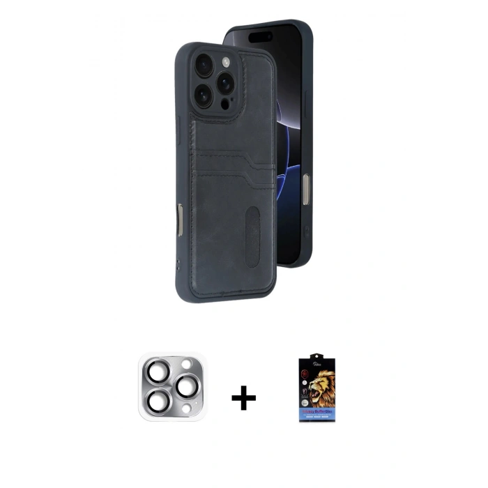MARSİLYAN™- iPhone 16 Pro Max Kılıf Yörünge Işık Serisi - Siyah Buffer Hayalet Cam Ekran Koruyucu + Pers Alüminyum Kamera Lens - GI