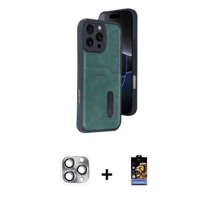 MARSİLYAN™- iPhone 16 Pro Max Kılıf Yörünge Işık Serisi - Siyah Buffer Hayalet Cam Ekran Koruyucu + Pers Alüminyum Kamera Lens - GI