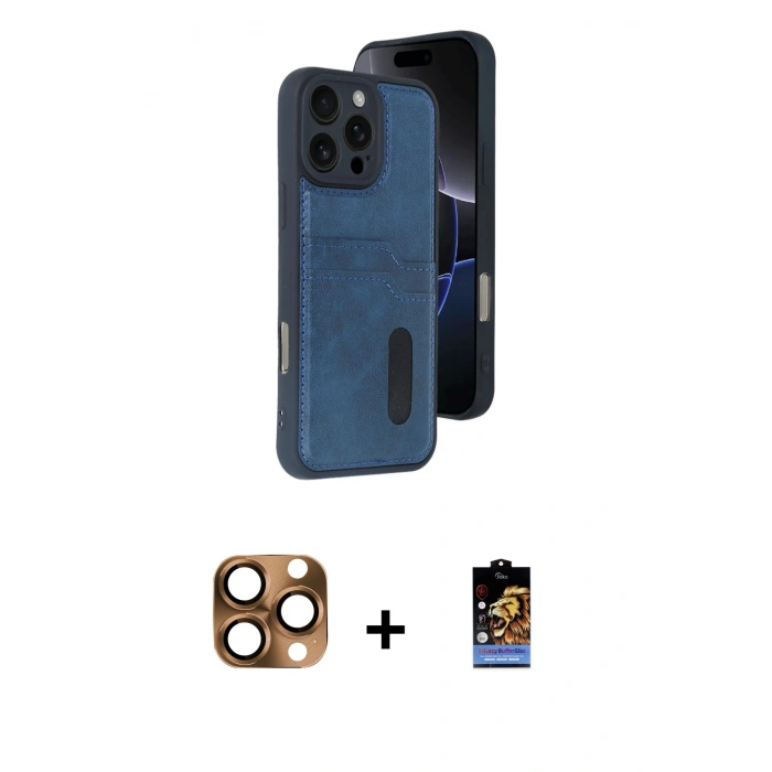 MARSİLYAN™- iPhone 16 Pro Max Kılıf Yörünge Işık Serisi - Siyah Buffer Hayalet Cam Ekran Koruyucu + Pers Alüminyum Kamera Lens - CLTM