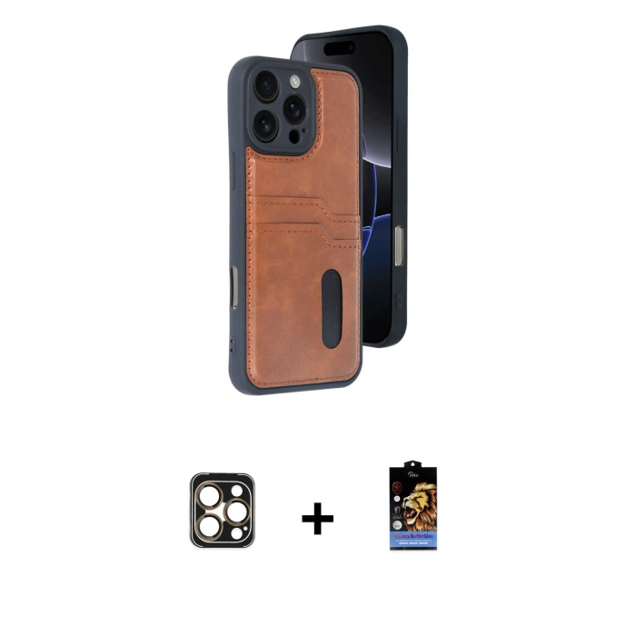 MARSİLYAN™- iPhone 16 Pro Max Kılıf Yörünge Işık Serisi - Siyah Buffer Hayalet Cam Ekran Koruyucu + PVD Metal Kamera Lens - GD