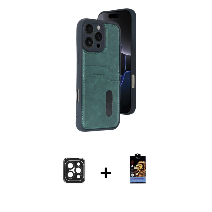 MARSİLYAN™- iPhone 16 Pro Max Kılıf Yörünge Işık Serisi - Siyah Buffer Hayalet Cam Ekran Koruyucu + PVD Metal Kamera Lens - SH