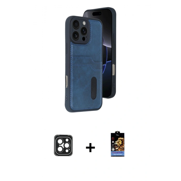 MARSİLYAN™- iPhone 16 Pro Max Kılıf Yörünge Işık Serisi - Siyah Buffer Hayalet Cam Ekran Koruyucu + PVD Metal Kamera Lens - SH
