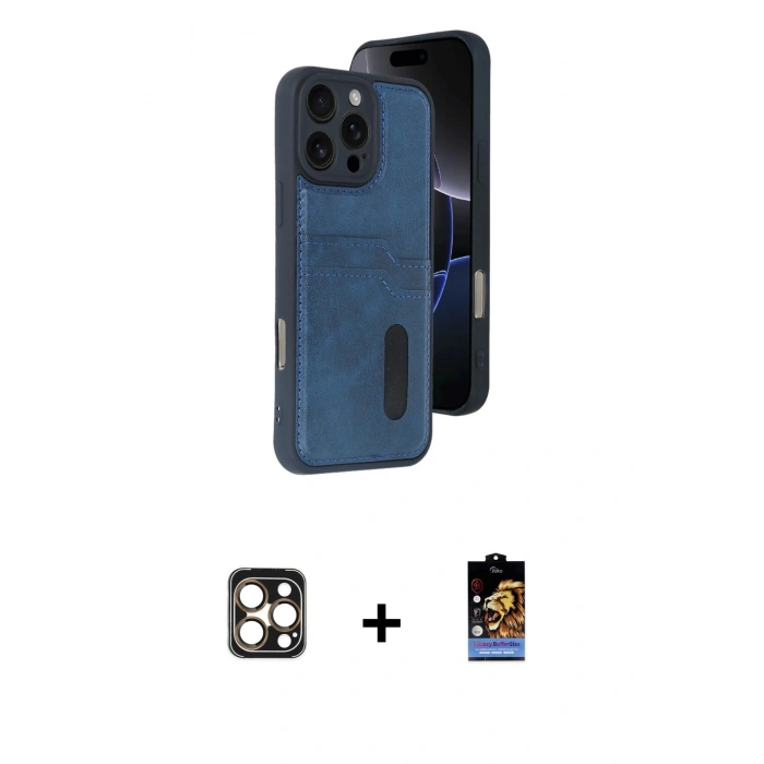 MARSİLYAN™- iPhone 16 Pro Max Kılıf Yörünge Işık Serisi - Siyah Buffer Hayalet Cam Ekran Koruyucu + PVD Metal Kamera Lens - GD