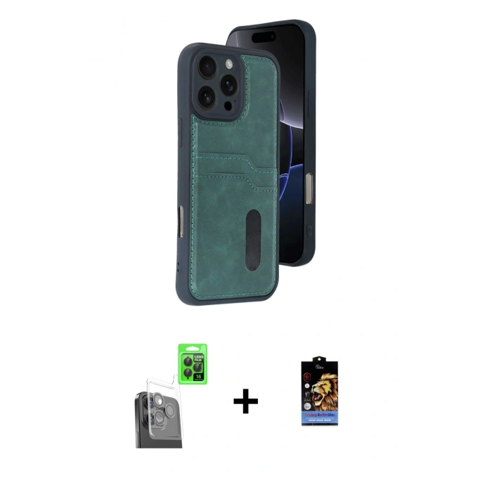 MARSİLYAN™- iPhone 16 Pro Max Kılıf Yörünge Işık Serisi - Siyah Buffer Hayalet Cam Ekran Koruyucu + Raze Metal Kamera Lens - SH