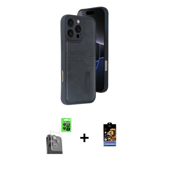 MARSİLYAN™- iPhone 16 Pro Max Kılıf Yörünge Işık Serisi - Siyah Buffer Hayalet Cam Ekran Koruyucu + Raze Metal Kamera Lens - SH