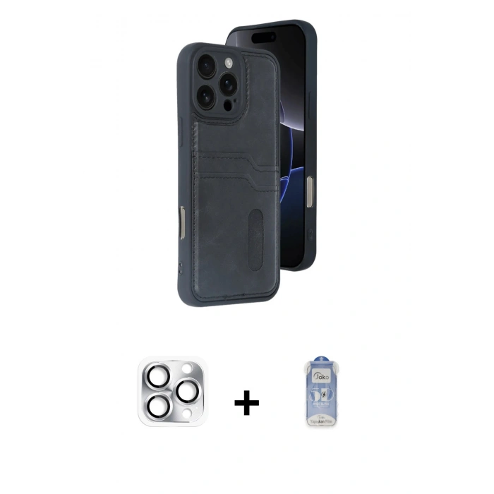 MARSİLYAN™- iPhone 16 Pro Max Kılıf Yörünge Işık Serisi - Siyah Joko Magic 5D Cam + Pers Alüminyum Kamera Lens - GS