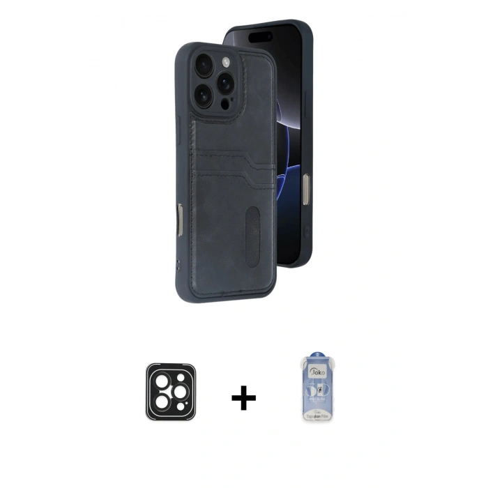 MARSİLYAN™- iPhone 16 Pro Max Kılıf Yörünge Işık Serisi - Siyah Joko Magic 5D Cam + PVD Metal Kamera Lens - SH