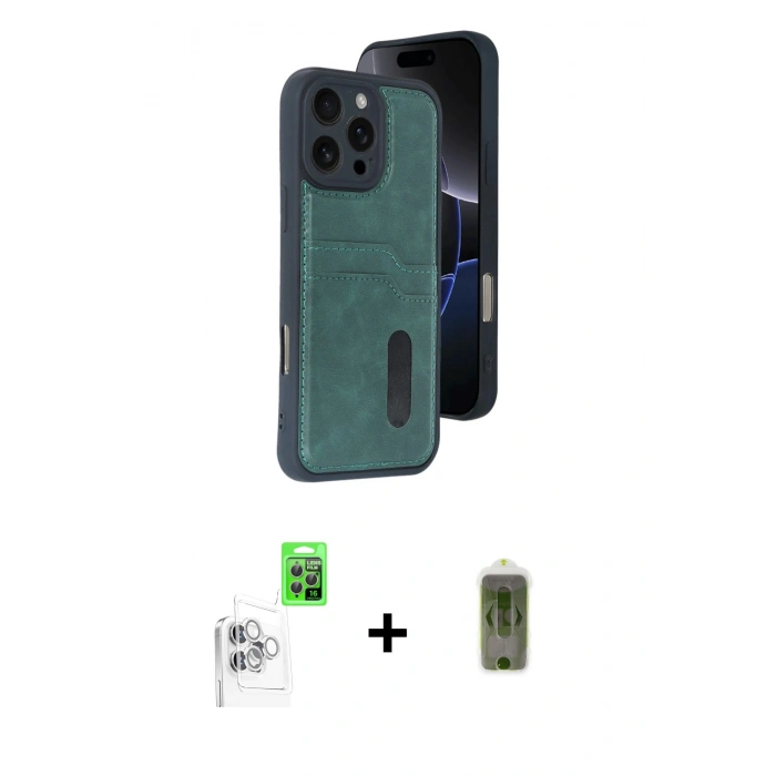 MARSİLYAN™- iPhone 16 Pro Max Kılıf Yörünge Işık Serisi - Siyah Joko Magic 5D Hayalet Cam + Beyaz Raze Metal Kamera Lens