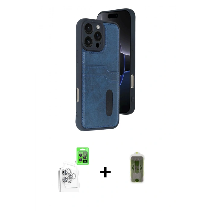 MARSİLYAN™- iPhone 16 Pro Max Kılıf Yörünge Işık Serisi - Siyah Joko Magic 5D Hayalet Cam + Beyaz Raze Metal Kamera Lens