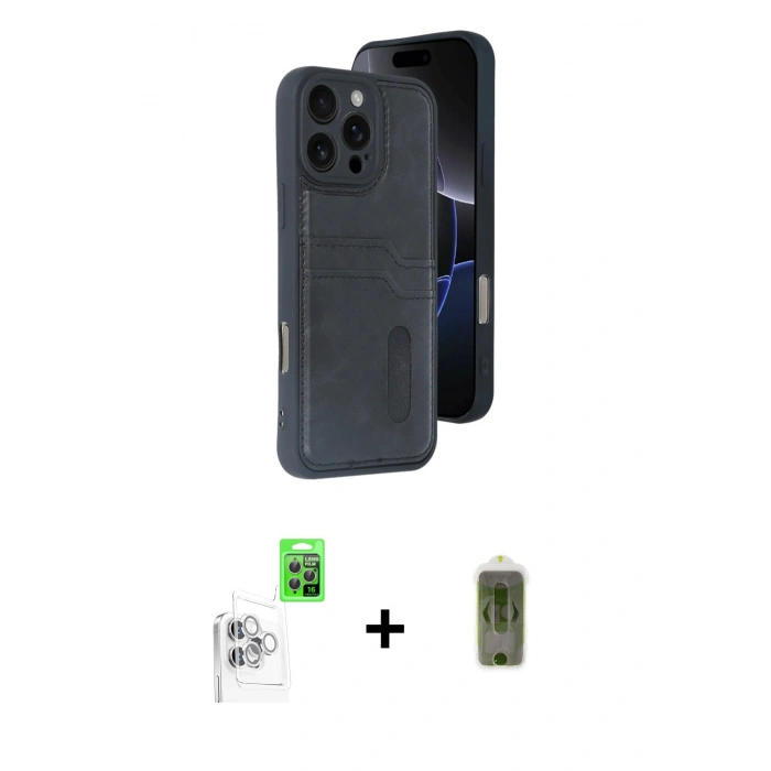 MARSİLYAN™- iPhone 16 Pro Max Kılıf Yörünge Işık Serisi - Siyah Joko Magic 5D Hayalet Cam + Beyaz Raze Metal Kamera Lens