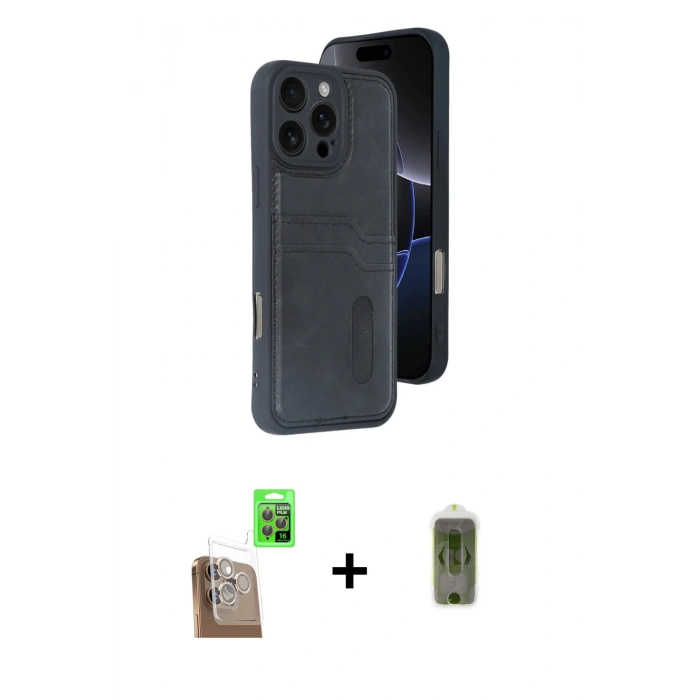 MARSİLYAN™- iPhone 16 Pro Max Kılıf Yörünge Işık Serisi - Siyah Joko Magic 5D Hayalet Cam + Raze Metal Kamera Lens - CLTM