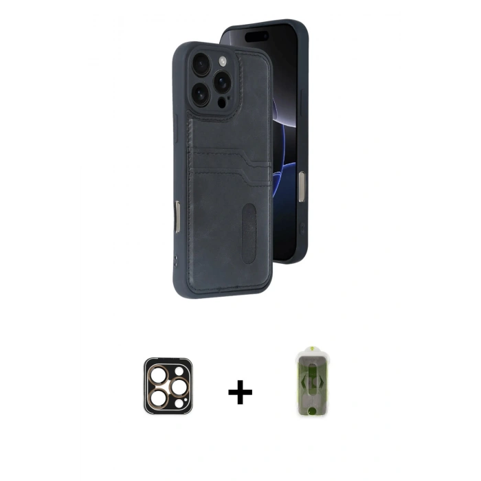 MARSİLYAN™- iPhone 16 Pro Max Kılıf Yörünge Işık Serisi - Siyah Joko Magic 5D Hayalet Cam + PVD Metal Kamera Lens - GD