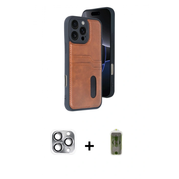 MARSİLYAN™- iPhone 16 Pro Max Kılıf Yörünge Işık Serisi - Siyah Joko Magic 5D Hayalet Cam + Pers Alüminyum Kamera Lens - GI