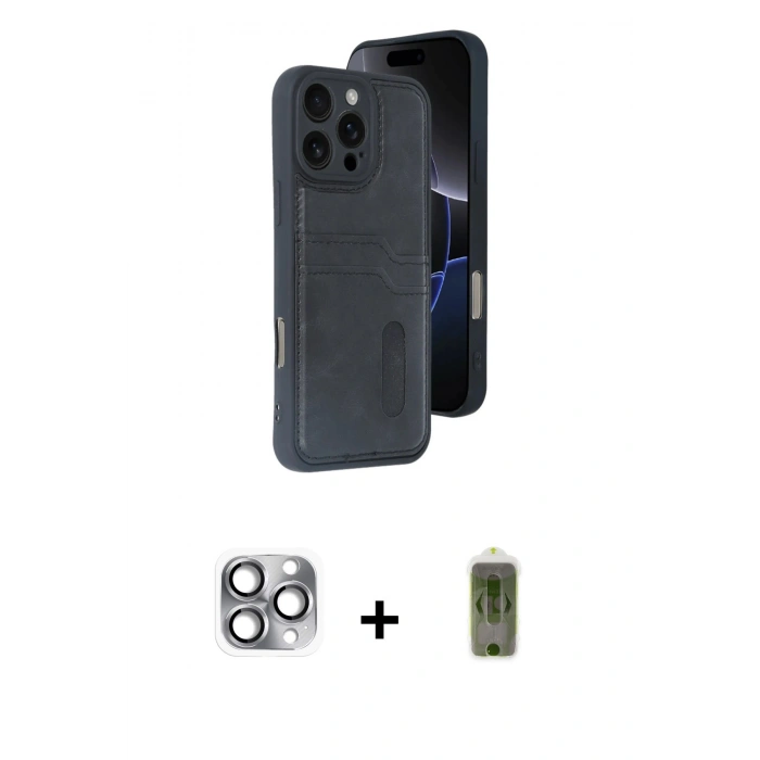MARSİLYAN™- iPhone 16 Pro Max Kılıf Yörünge Işık Serisi - Siyah Joko Magic 5D Hayalet Cam + Pers Alüminyum Kamera Lens - GI
