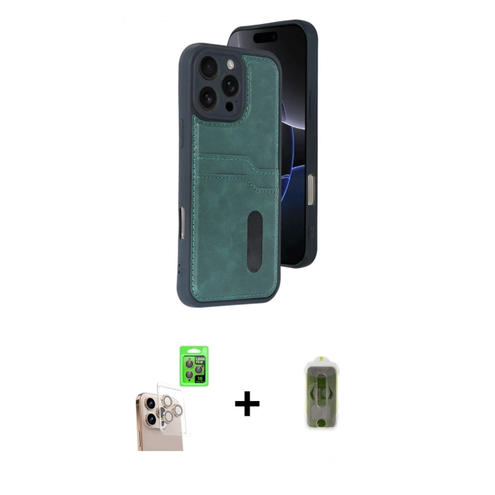 MARSİLYAN™- iPhone 16 Pro Max Kılıf Yörünge Işık Serisi - Siyah Joko Magic 5D Hayalet Cam + Natural Grey Raze Metal Kamera Lens