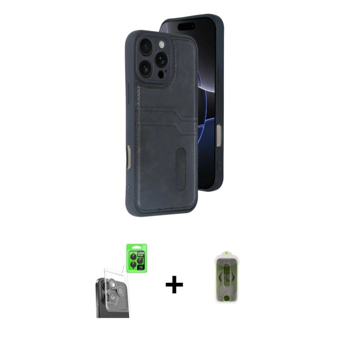 MARSİLYAN™- iPhone 16 Pro Max Kılıf Yörünge Işık Serisi - Siyah Joko Magic 5D Hayalet Cam + Raze Metal Kamera Lens - SH