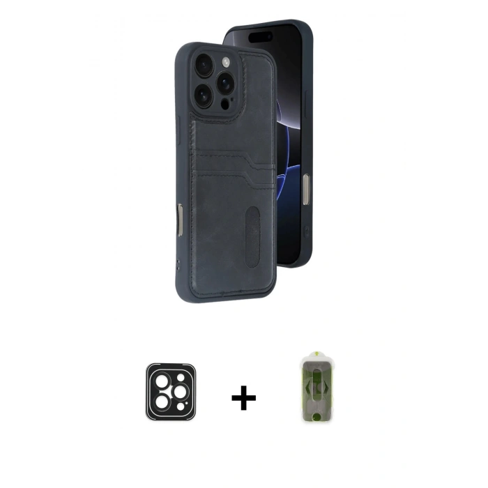 MARSİLYAN™- iPhone 16 Pro Max Kılıf Yörünge Işık Serisi - Siyah Joko Magic 5D Hayalet Cam + Siyah PVD Metal Kamera Lens