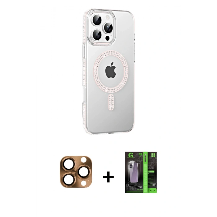 MARSİLYAN™- iPhone 16 Pro Max Kılıf Yörünge Koleksiyonu - Şeffaf 360 Full Body Arka Koruyucu + Pers Alüminyum Kamera Lens - CLTM