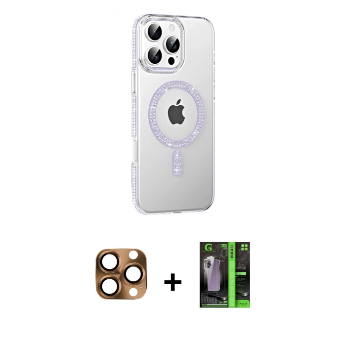 MARSİLYAN™- iPhone 16 Pro Max Kılıf Yörünge Koleksiyonu - Şeffaf 360 Full Body Arka Koruyucu + Pers Alüminyum Kamera Lens - CLTM