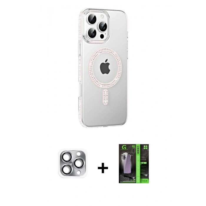 MARSİLYAN™- iPhone 16 Pro Max Kılıf Yörünge Koleksiyonu - Şeffaf 360 Full Body Arka Koruyucu + Pers Alüminyum Kamera Lens - GI