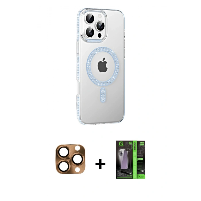 MARSİLYAN™- iPhone 16 Pro Max Kılıf Yörünge Koleksiyonu - Şeffaf 360 Full Body Arka Koruyucu + Pers Alüminyum Kamera Lens - CLTM