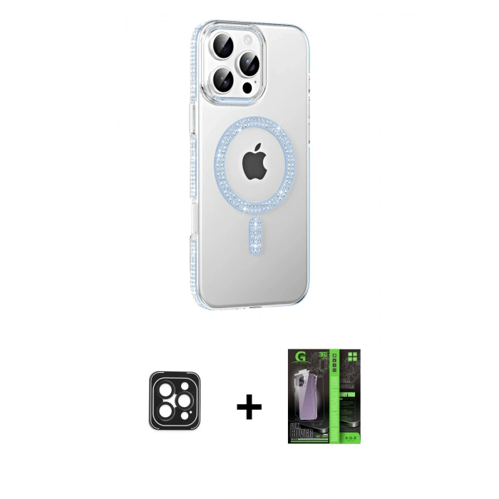 MARSİLYAN™- iPhone 16 Pro Max Kılıf Yörünge Koleksiyonu - Şeffaf 360 Full Body Arka Koruyucu + PVD Metal Kamera Lens - SH