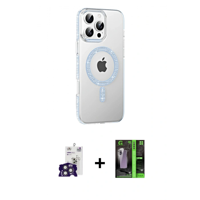 MARSİLYAN™- iPhone 16 Pro Max Kılıf Yörünge Koleksiyonu - Şeffaf 360 Full Body Arka Koruyucu + Bilvis Titan Kamera Lens - TMGI