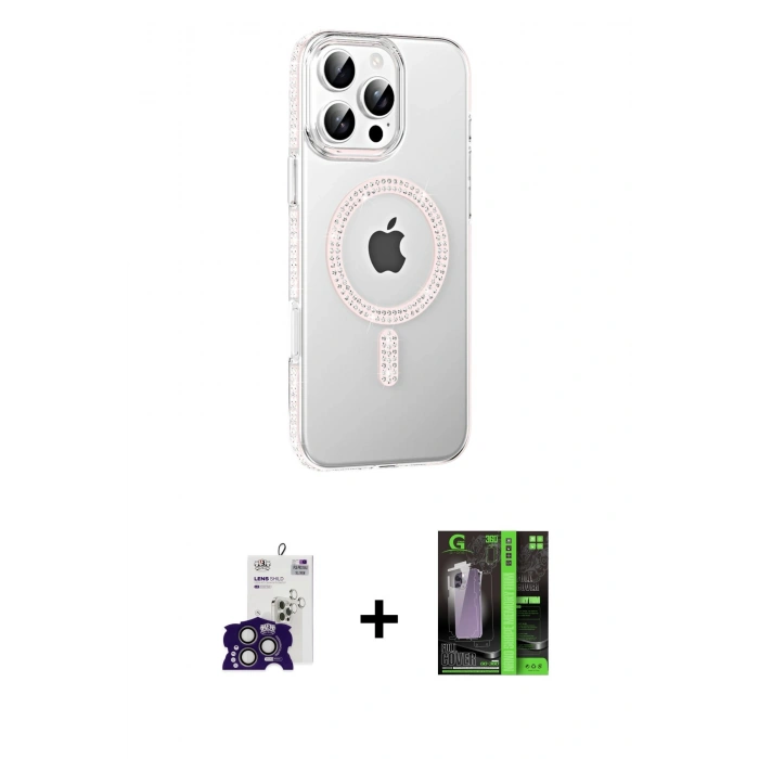 MARSİLYAN™- iPhone 16 Pro Max Kılıf Yörünge Koleksiyonu - Şeffaf 360 Full Body Arka Koruyucu + Bilvis Titan Kamera Lens - TMGI