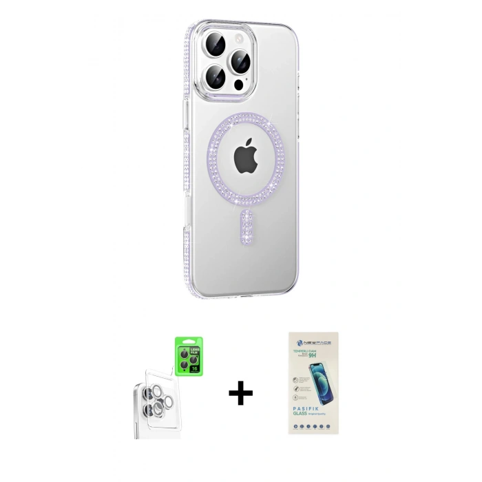 MARSİLYAN™- iPhone 16 Pro Max Kılıf Yörünge Koleksiyonu - Şeffaf Pasifik Cam Ekran Koruyucu + Raze Metal Kamera Lens - BZ