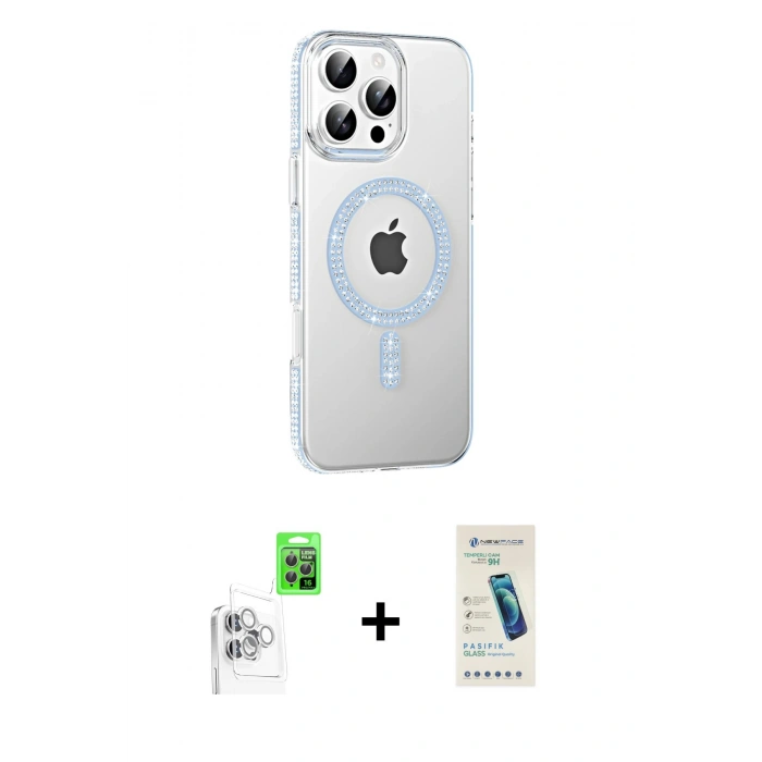 MARSİLYAN™- iPhone 16 Pro Max Kılıf Yörünge Koleksiyonu - Şeffaf Pasifik Cam Ekran Koruyucu + Raze Metal Kamera Lens - BZ