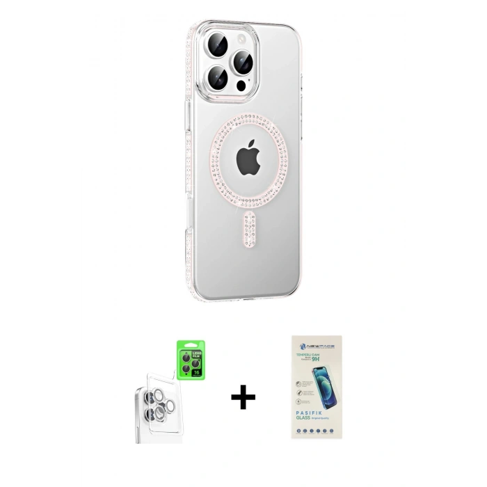 MARSİLYAN™- iPhone 16 Pro Max Kılıf Yörünge Koleksiyonu - Şeffaf Pasifik Cam Ekran Koruyucu + Raze Metal Kamera Lens - BZ