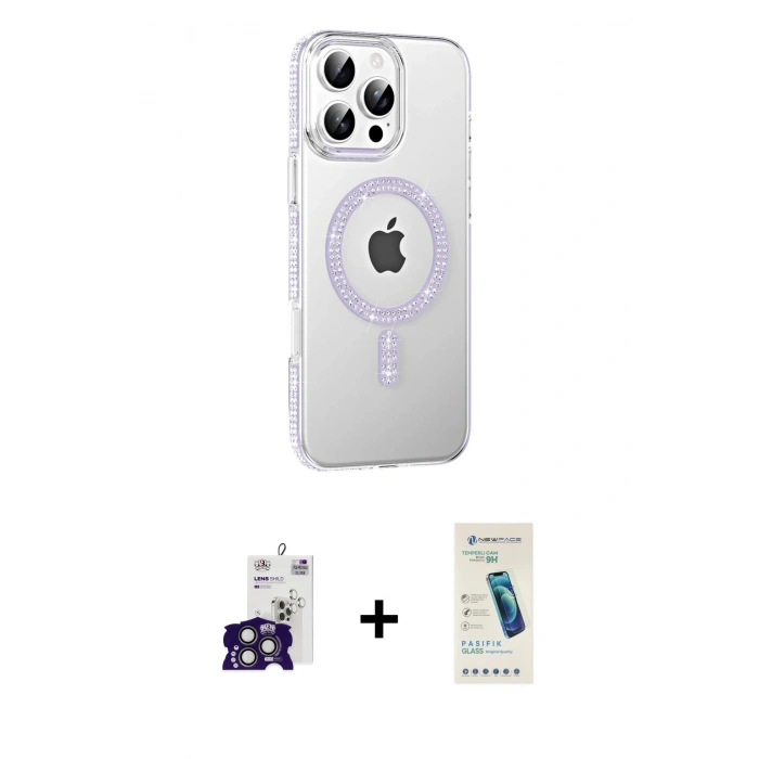 MARSİLYAN™- iPhone 16 Pro Max Kılıf Yörünge Koleksiyonu - Şeffaf Pasifik Cam Ekran Koruyucu + Bilvis Titan Kamera Lens - TMGI