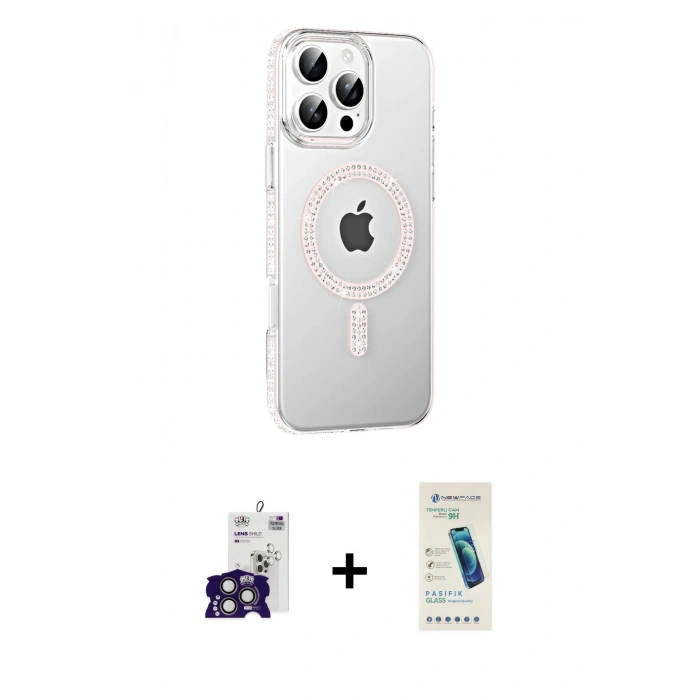 MARSİLYAN™- iPhone 16 Pro Max Kılıf Yörünge Koleksiyonu - Şeffaf Pasifik Cam Ekran Koruyucu + Bilvis Titan Kamera Lens - TMGI