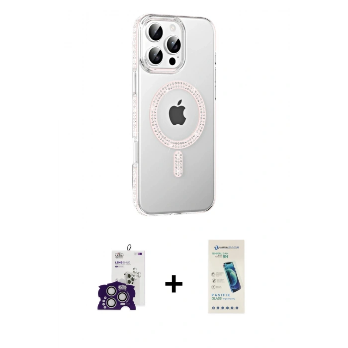 MARSİLYAN™- iPhone 16 Pro Max Kılıf Yörünge Koleksiyonu - Şeffaf Pasifik Cam Ekran Koruyucu + Bilvis Titan Kamera Lens - GS