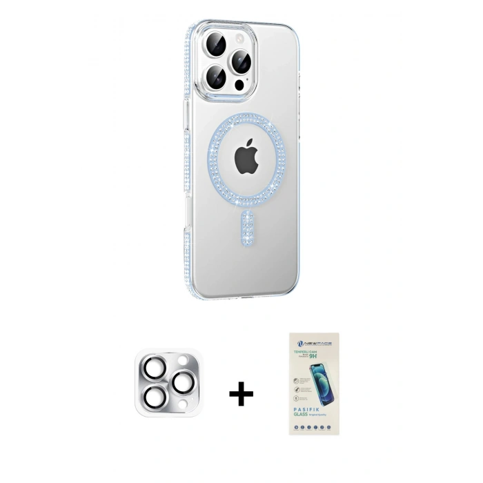 MARSİLYAN™- iPhone 16 Pro Max Kılıf Yörünge Koleksiyonu - Şeffaf Pasifik Cam Ekran Koruyucu + Pers Alüminyum Kamera Lens - GS
