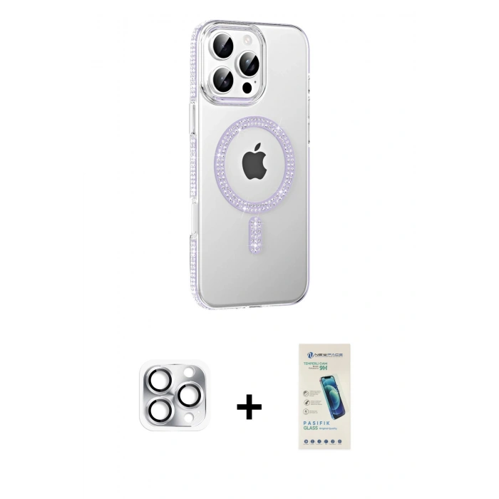 MARSİLYAN™- iPhone 16 Pro Max Kılıf Yörünge Koleksiyonu - Şeffaf Pasifik Cam Ekran Koruyucu + Pers Alüminyum Kamera Lens - GS
