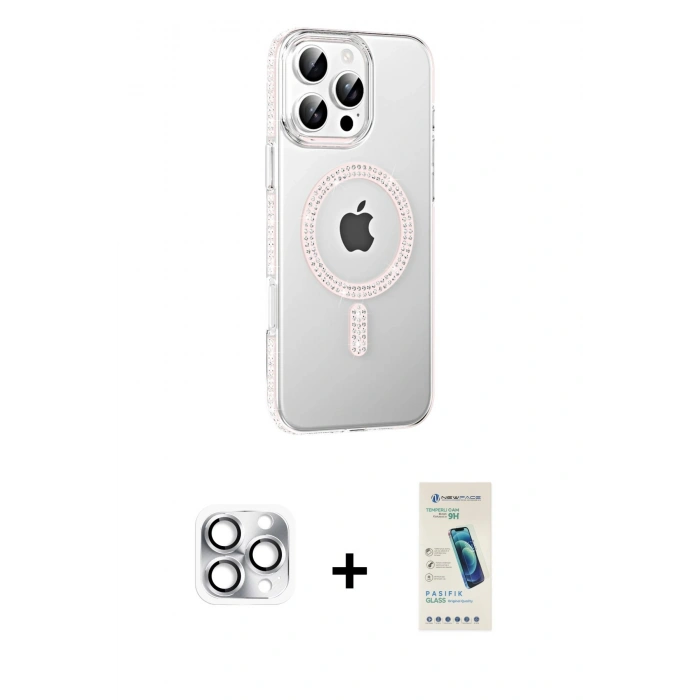 MARSİLYAN™- iPhone 16 Pro Max Kılıf Yörünge Koleksiyonu - Şeffaf Pasifik Cam Ekran Koruyucu + Pers Alüminyum Kamera Lens - GS