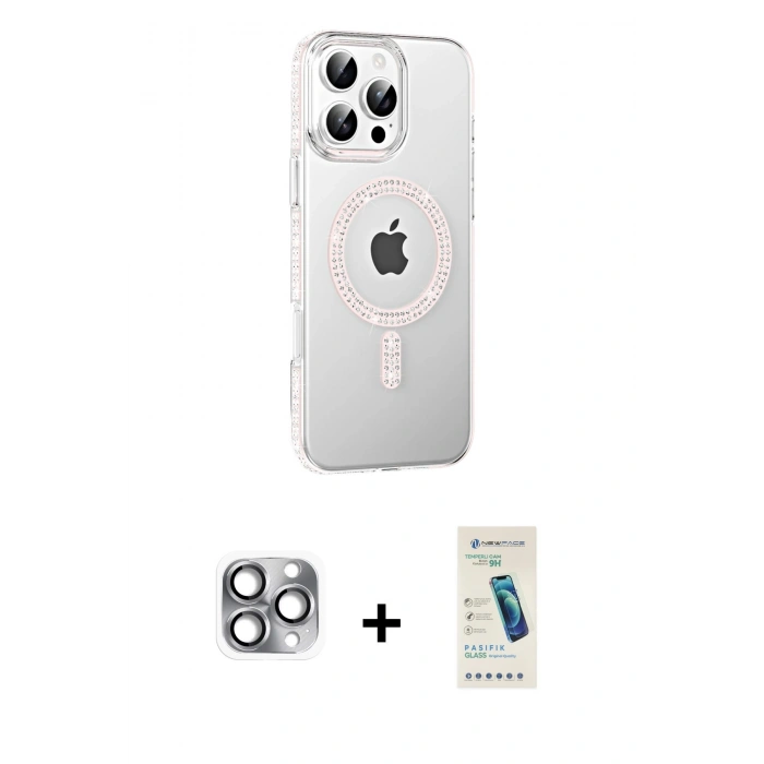 MARSİLYAN™- iPhone 16 Pro Max Kılıf Yörünge Koleksiyonu - Şeffaf Pasifik Cam Ekran Koruyucu + Pers Alüminyum Kamera Lens - GI