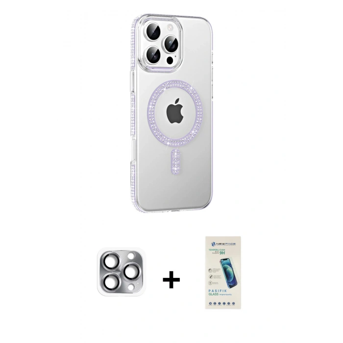 MARSİLYAN™- iPhone 16 Pro Max Kılıf Yörünge Koleksiyonu - Şeffaf Pasifik Cam Ekran Koruyucu + Pers Alüminyum Kamera Lens - GI