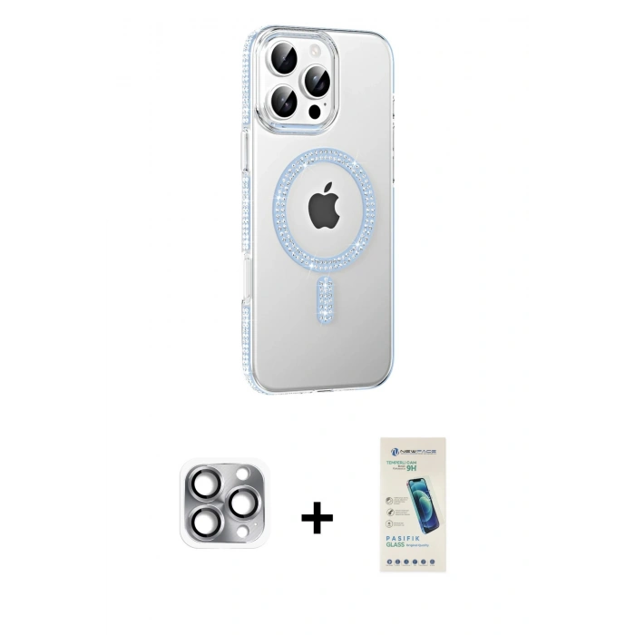 MARSİLYAN™- iPhone 16 Pro Max Kılıf Yörünge Koleksiyonu - Şeffaf Pasifik Cam Ekran Koruyucu + Pers Alüminyum Kamera Lens - GI