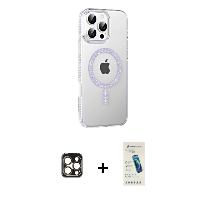 MARSİLYAN™- iPhone 16 Pro Max Kılıf Yörünge Koleksiyonu - Şeffaf Pasifik Cam Ekran Koruyucu + PVD Metal Kamera Lens - GD