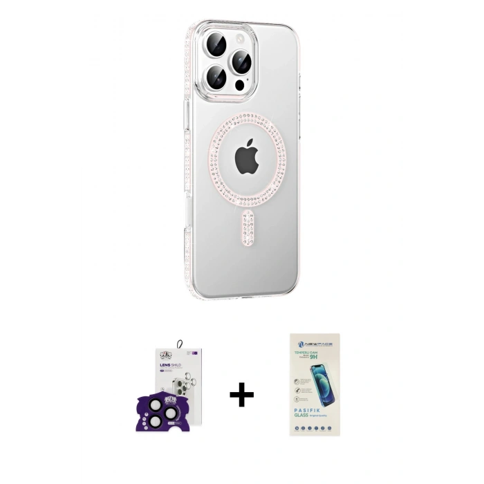 MARSİLYAN™- iPhone 16 Pro Max Kılıf Yörünge Koleksiyonu - Şeffaf Pasifik Cam Ekran Koruyucu + Bilvis Titan Kamera Lens - SH