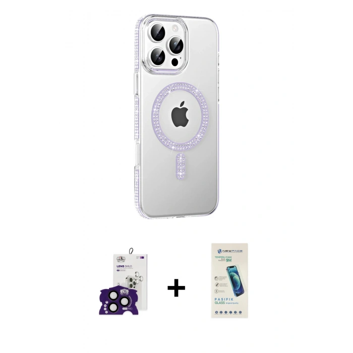 MARSİLYAN™- iPhone 16 Pro Max Kılıf Yörünge Koleksiyonu - Şeffaf Pasifik Cam Ekran Koruyucu + Bilvis Titan Kamera Lens - SH