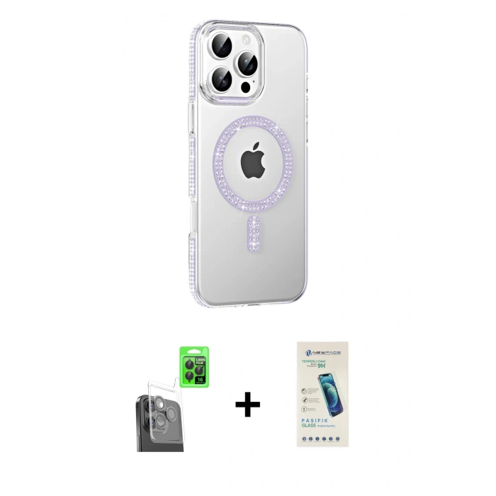 MARSİLYAN™- iPhone 16 Pro Max Kılıf Yörünge Koleksiyonu - Şeffaf Pasifik Cam Ekran Koruyucu + Raze Metal Kamera Lens - SH